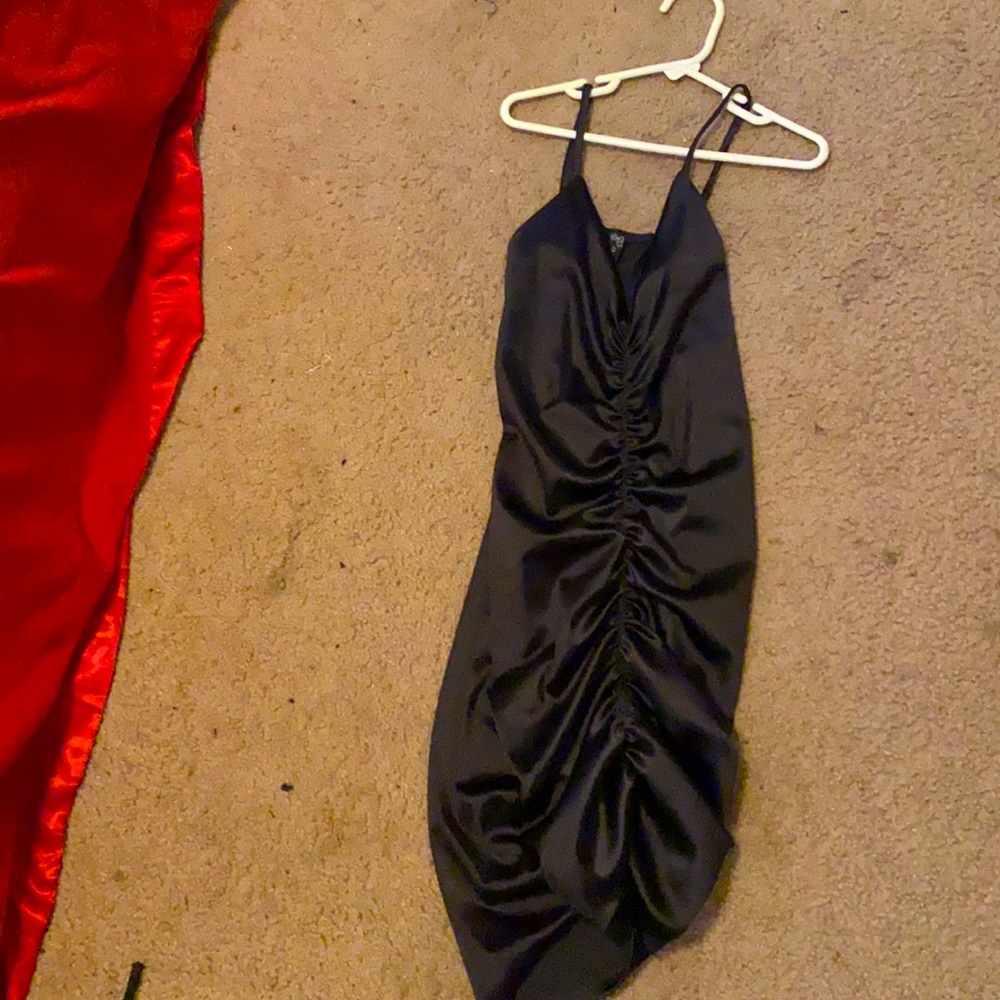Sleek silk black fitted mini dress